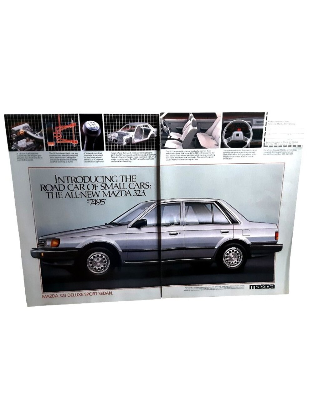 1986 Mazda 323 2 Page Original Magazine Ad Deluxe Sport Sedan Road Car